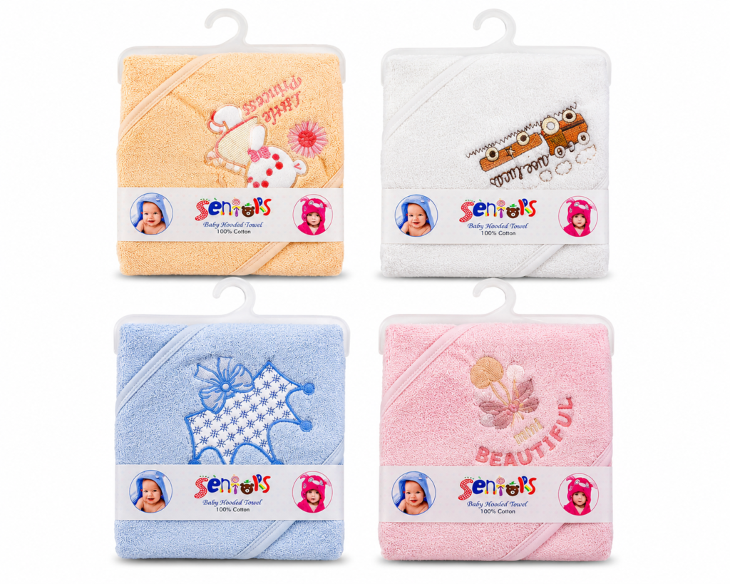 Baby hooded bath towel 100% cotton in four colors