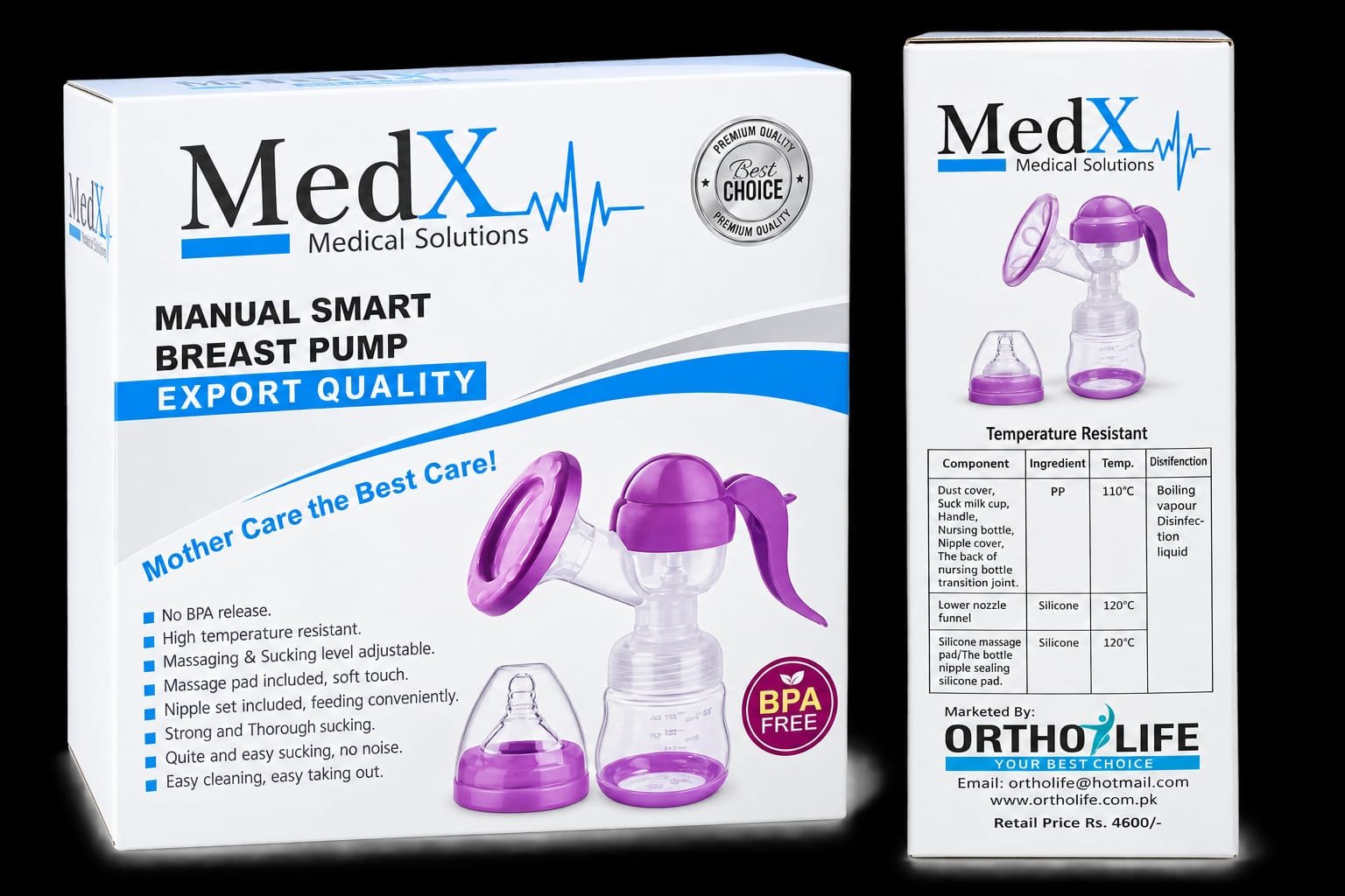 MedX manual breast pump with BPA-free bottle and soft massage pad MedX Manual Smart Breast Pump